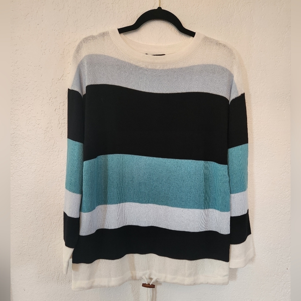 NWT Dokotto‎ Striped Knit Oversized Sweater in Navy, Blue, White Size L Preppy